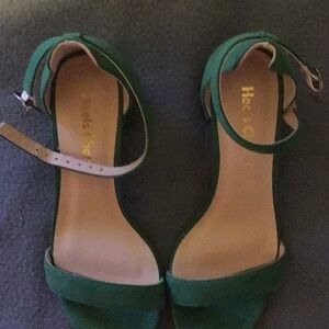 Green velvet sandals